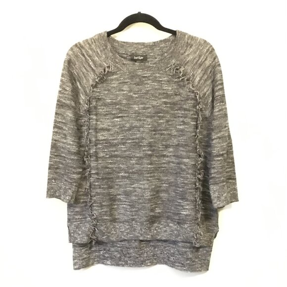 Lord & Taylor Salt and Pepper Cotton Blend Fringed Sweater - Large - Picture 3 of 16